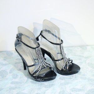 NEW Black Diamond Rhinestone Strappy Stiletto Heels